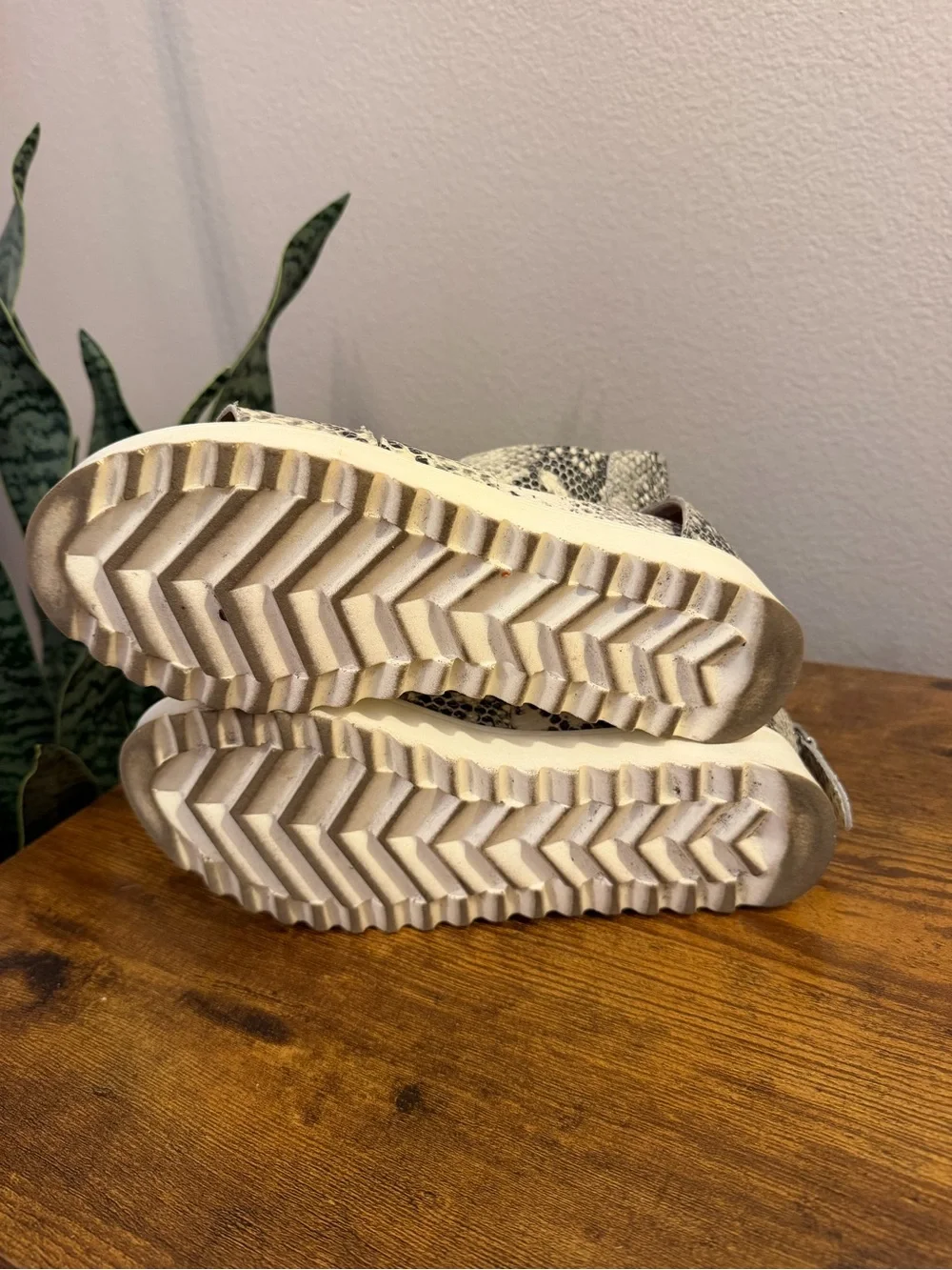 Steve Madden Snake-Print Wedge Sandals in Cream and Black